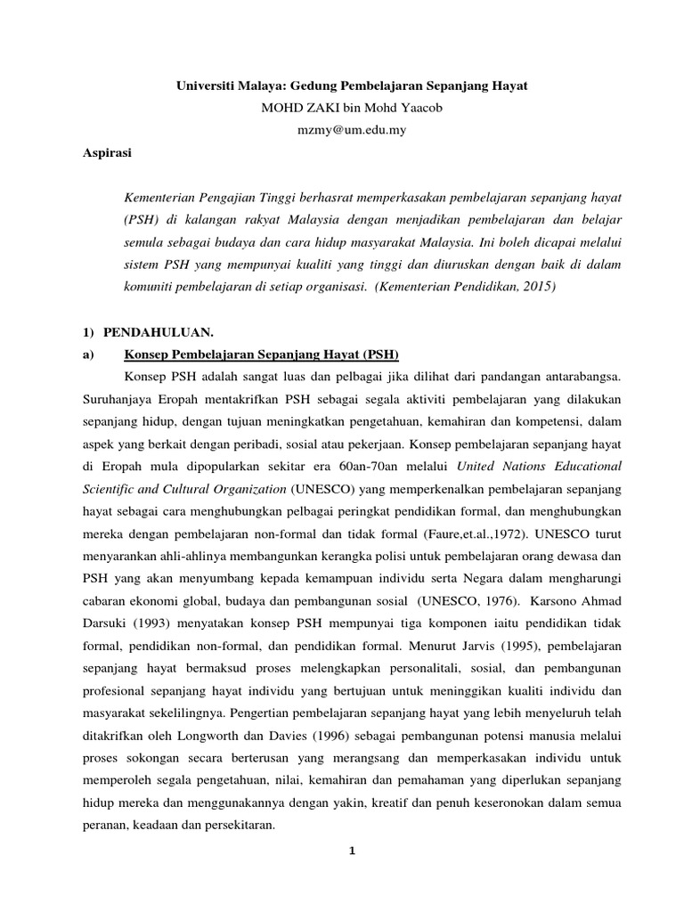Aspirasi Um Sebagai Gedung Pembelajaran Sepanjang Hayat Psh Pdf