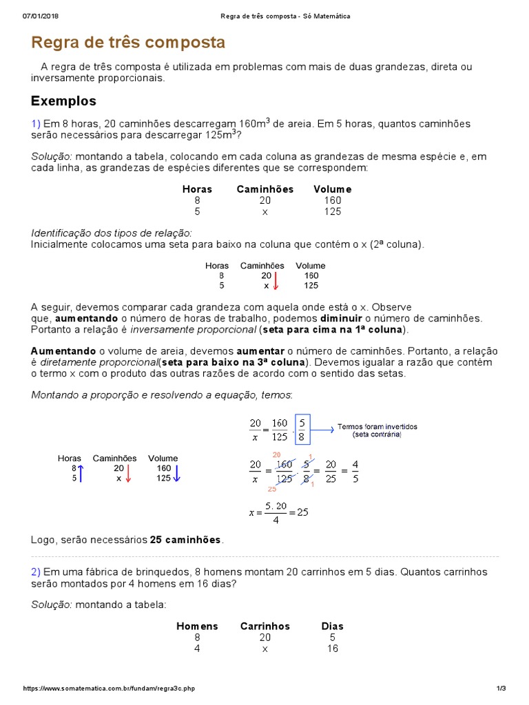 Regra de Três Composta: Exemplos e Exercícios | PDF | Ensino de ...