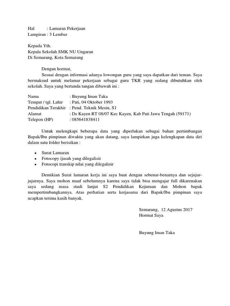 Contoh Surat Lamaran Kerja Di Pabrik Roti Suratlamaran 