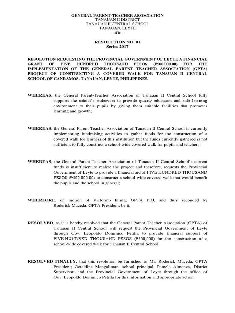 Resolution for Covered Walk Educational Organizations Public Sphere