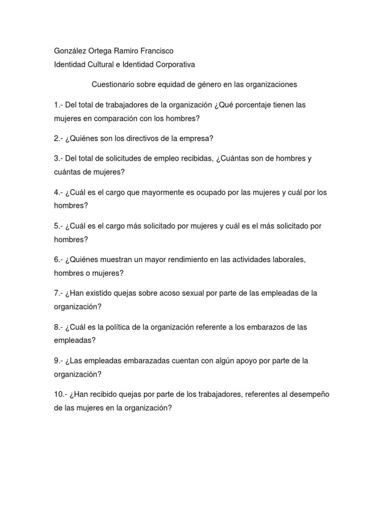 Cuestionario de Equidad de Género