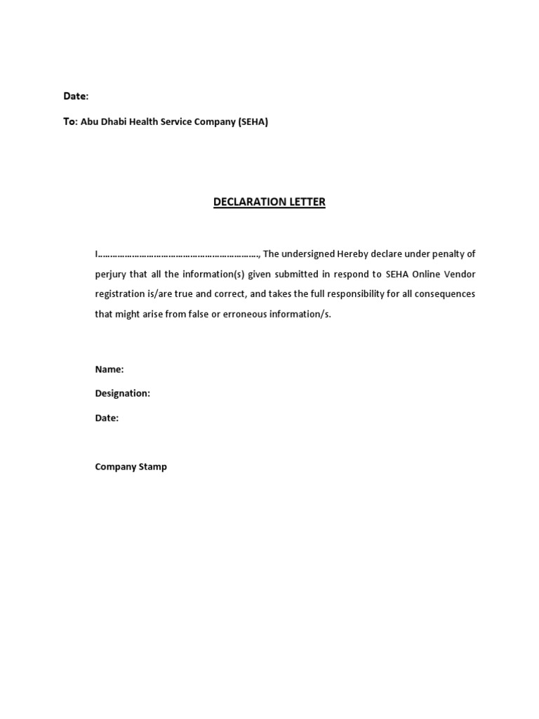 Online Vendor Registration Declaration Letter | PDF
