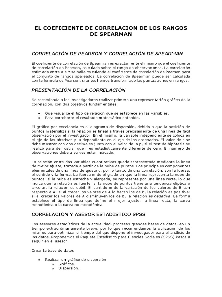 El Coeficiente de Correlacion de Los Rangos Spearman | PDF ...