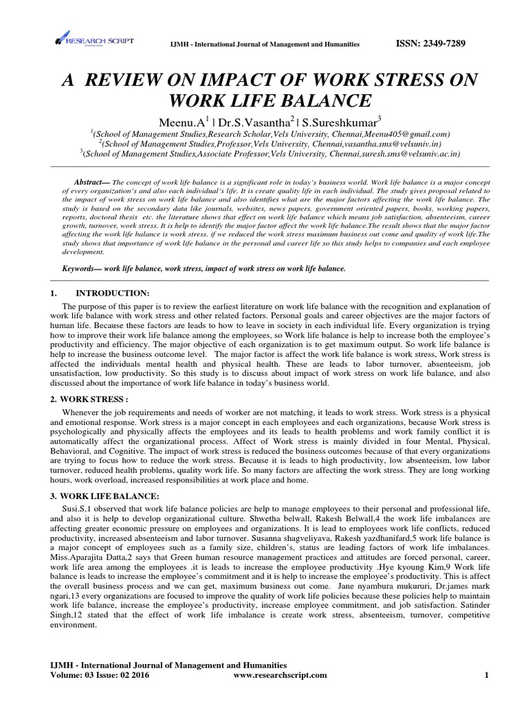 Work Stress Impact on Life Balance | PDF | Occupational Stress | Work ...