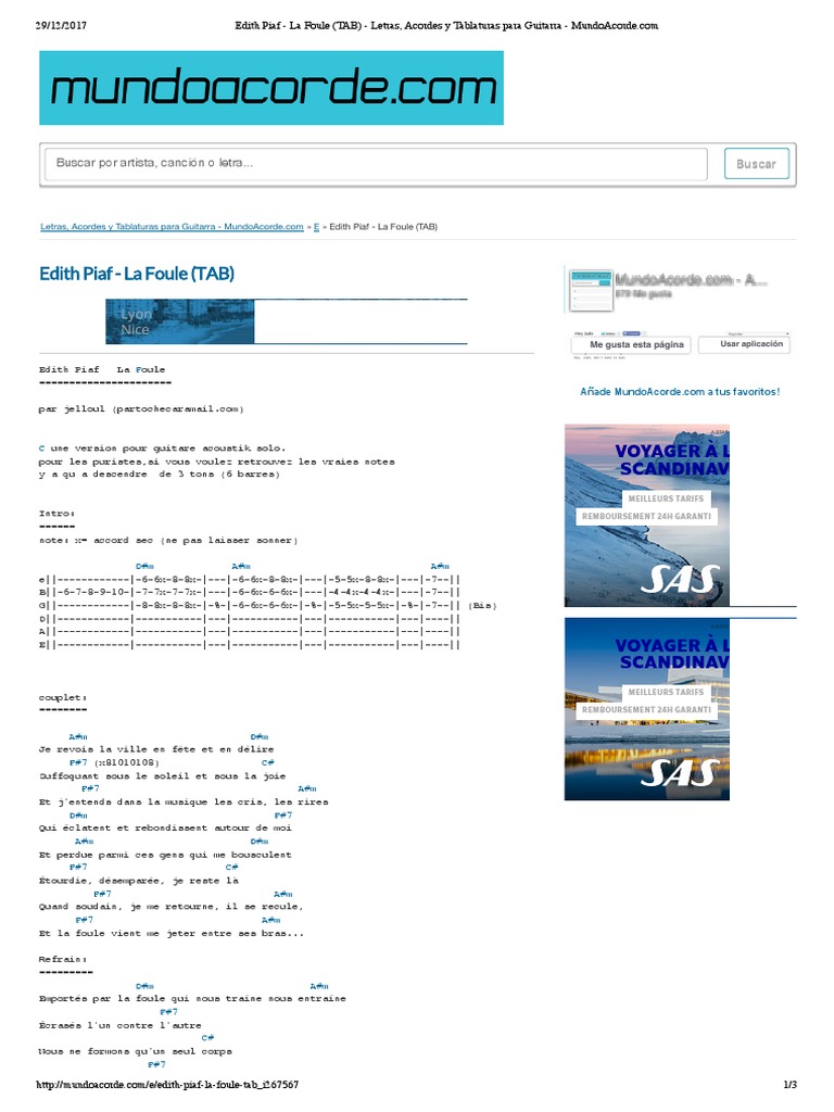 Edith Piaf - La Foule (TAB) - Letras, Acordes y Tablaturas para ...