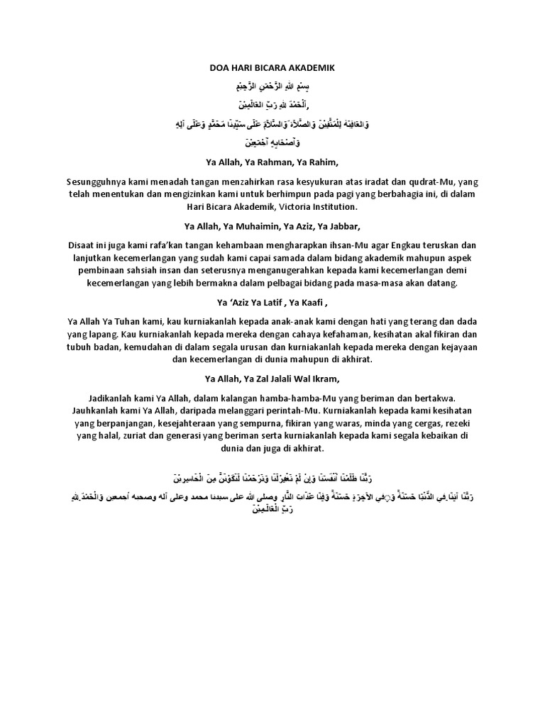Doa Majlis Hari Bicara Akademik Vi Pdf