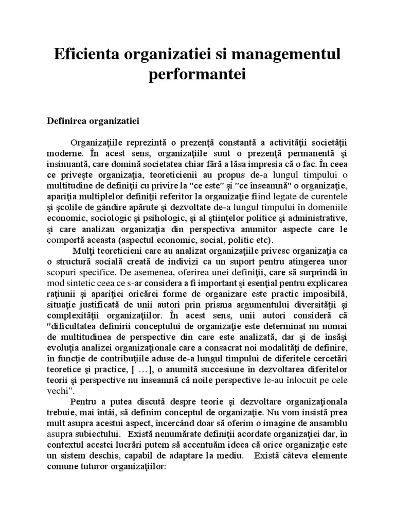 Eficienta Organizatiei Si Managementul Performantei-1 | PDF