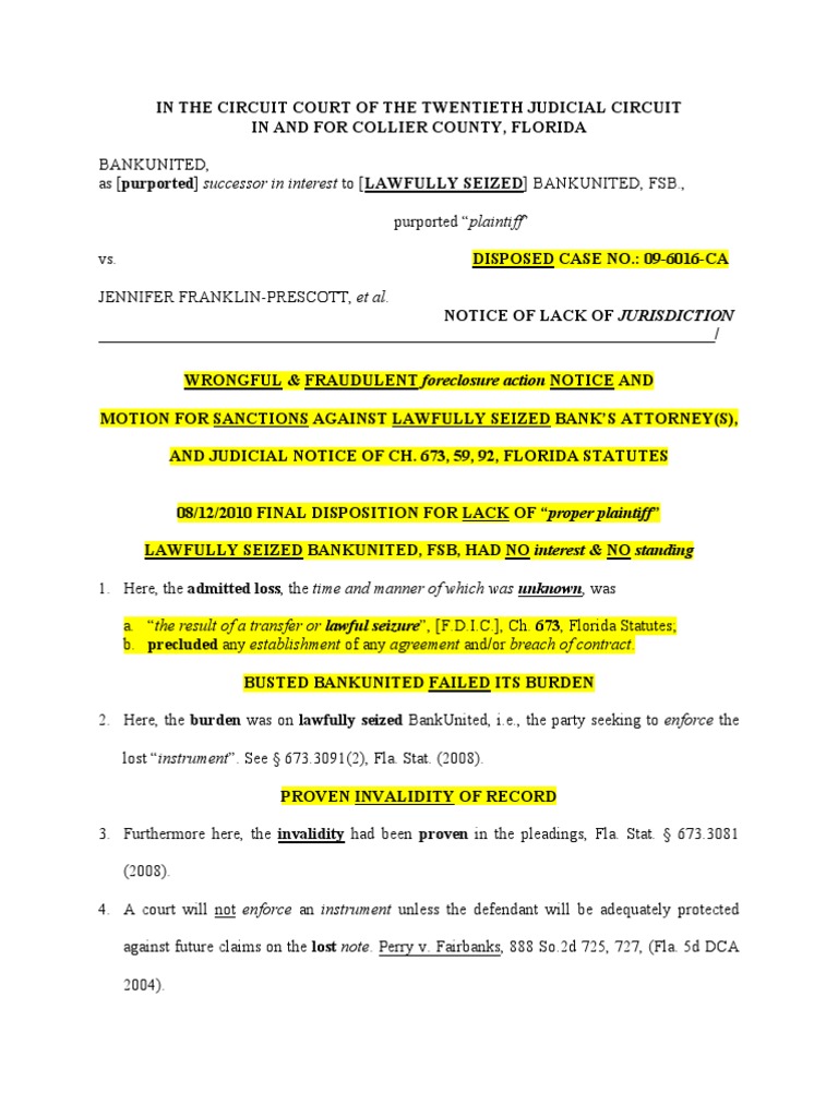 WRONGFUL Foreclosure Action NOTICE Jea Download Free PDF
