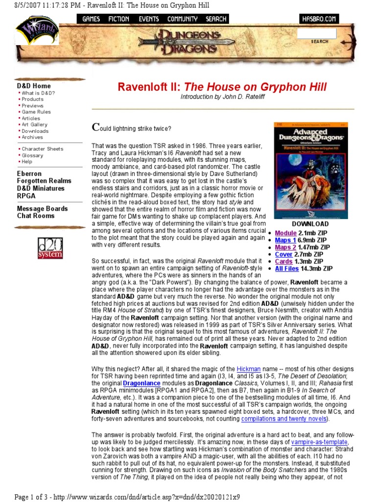 Ravenloft II The House On Gryphon Hill PDF Gary Gygax Games D20