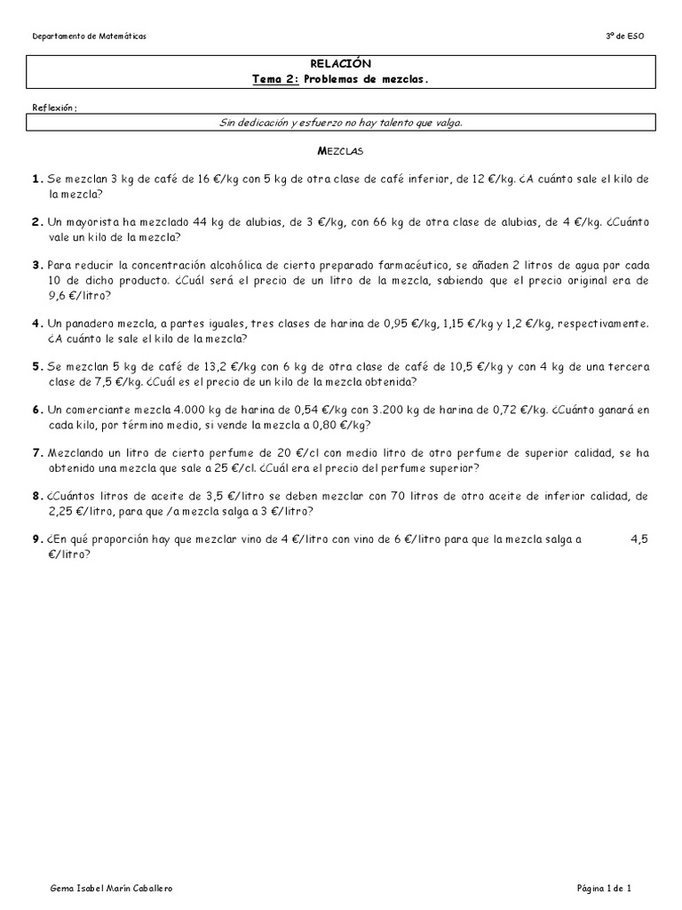 Relación Tema 2. Problemas de Mezclas | PDF