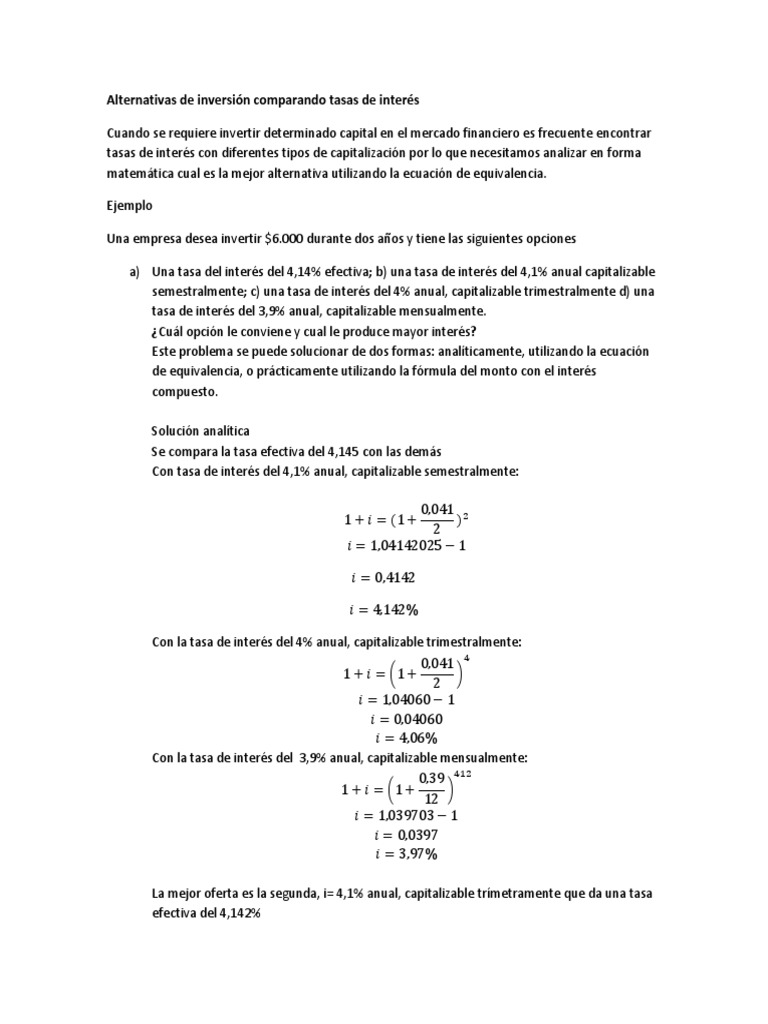 Comparativa de tasas de interés en inversiones | PDF | Economias ...