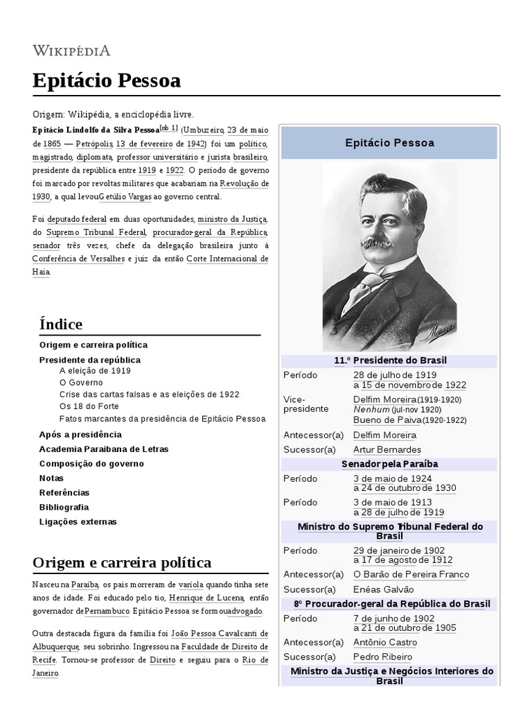 Epitácio Pessoa Brasil Governo