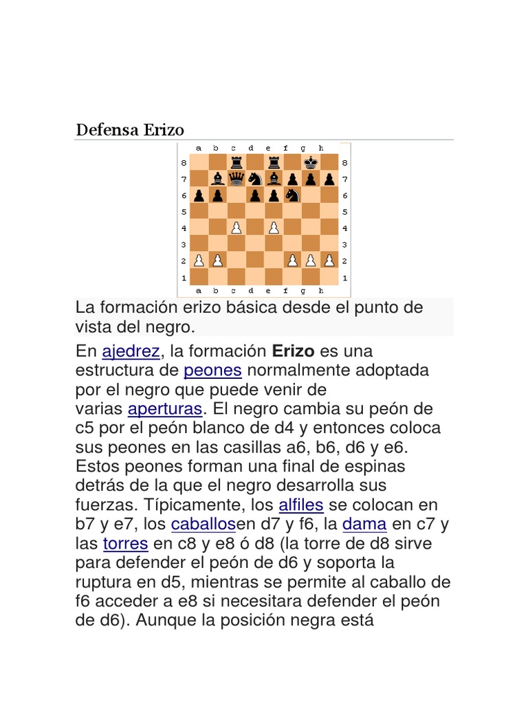 Defensa Erizo en Ajedrez | PDF | Juegos de mesa | Juegos de habilidad ...
