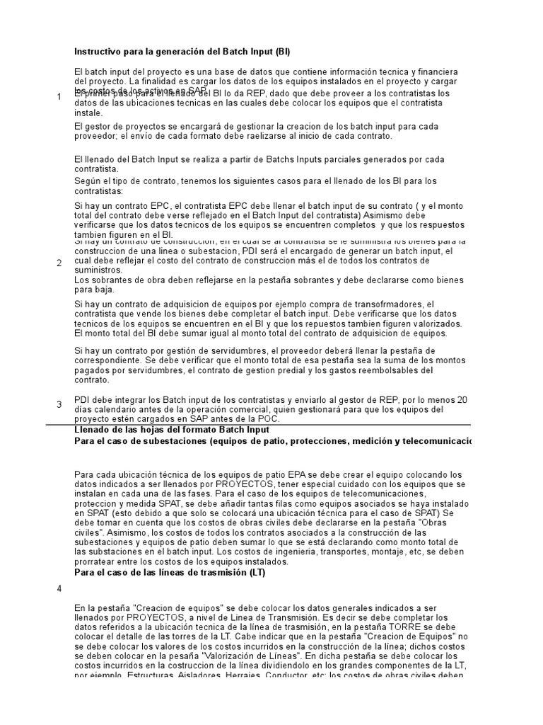 Instructivo para Batch Input (BI) | PDF | Transformador | Electricidad