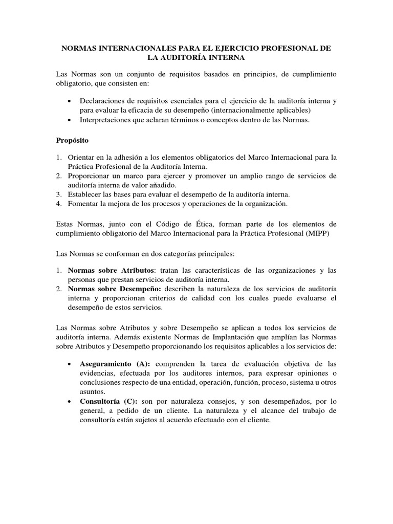 Normas Internacionales de Auditoría Interna | PDF | Contralor | Calidad ...