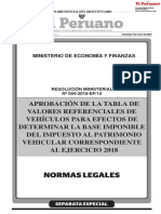 Tabla de Valores Referenciales de Vehículos para Fijar Base Imponible Del Impuesto Al Patrimonio Vehicular 2018