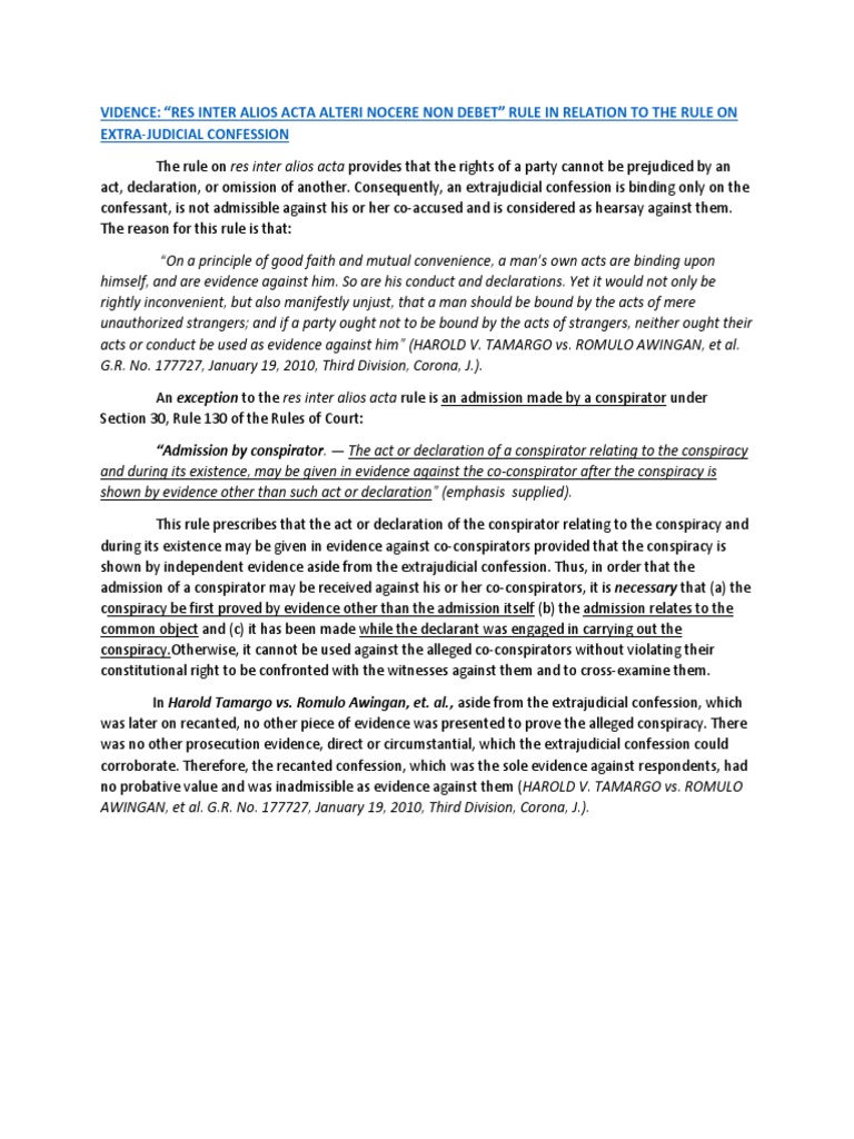 Res Inter Alios Acta PDF Confession (Law) Conspiracy (Criminal)