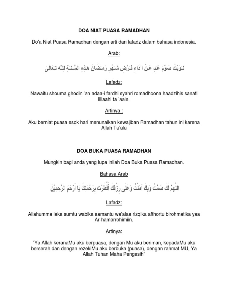 Doa Niat Puasa Ramadhan Pdf