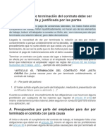 Justa Causa de Terminación Del Contrato Debe Ser Motivada y Justificada