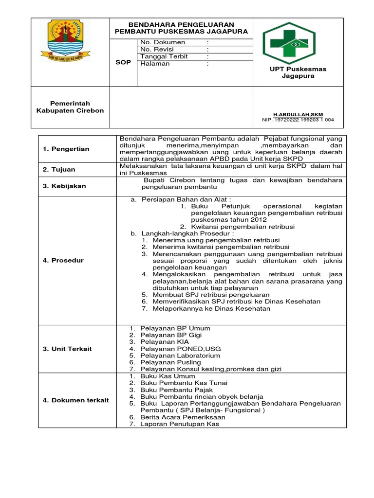 Sop Bendahara Puskesmas | PDF