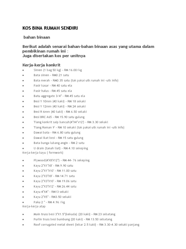 Kos Bina Rumah Sendiri Pdf