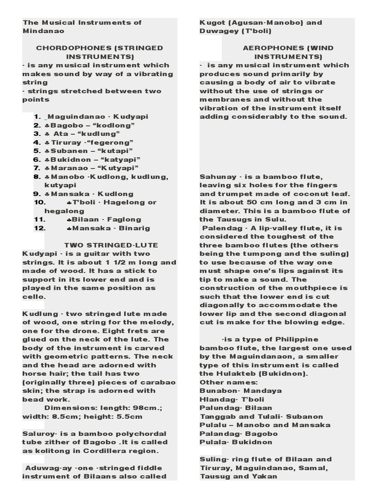 Music of Mindanao PDF Musical Instruments Percussion Instruments