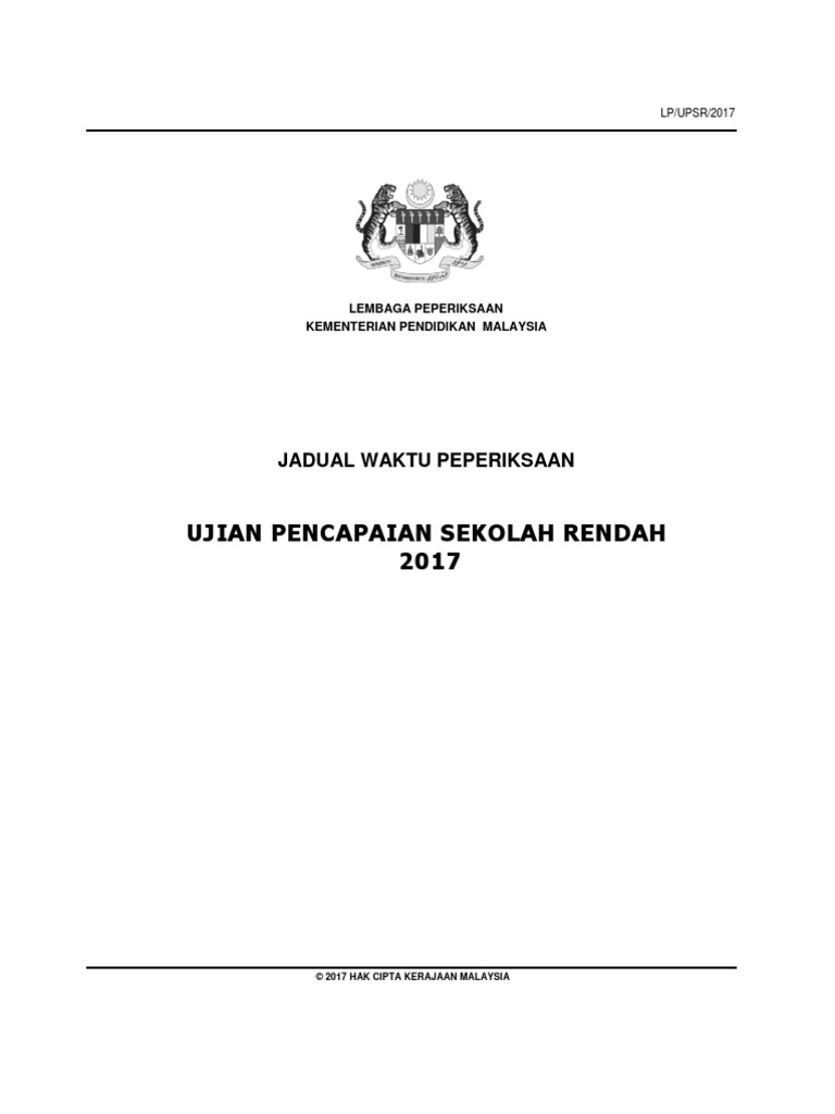 jadual waktu upsr 2017
