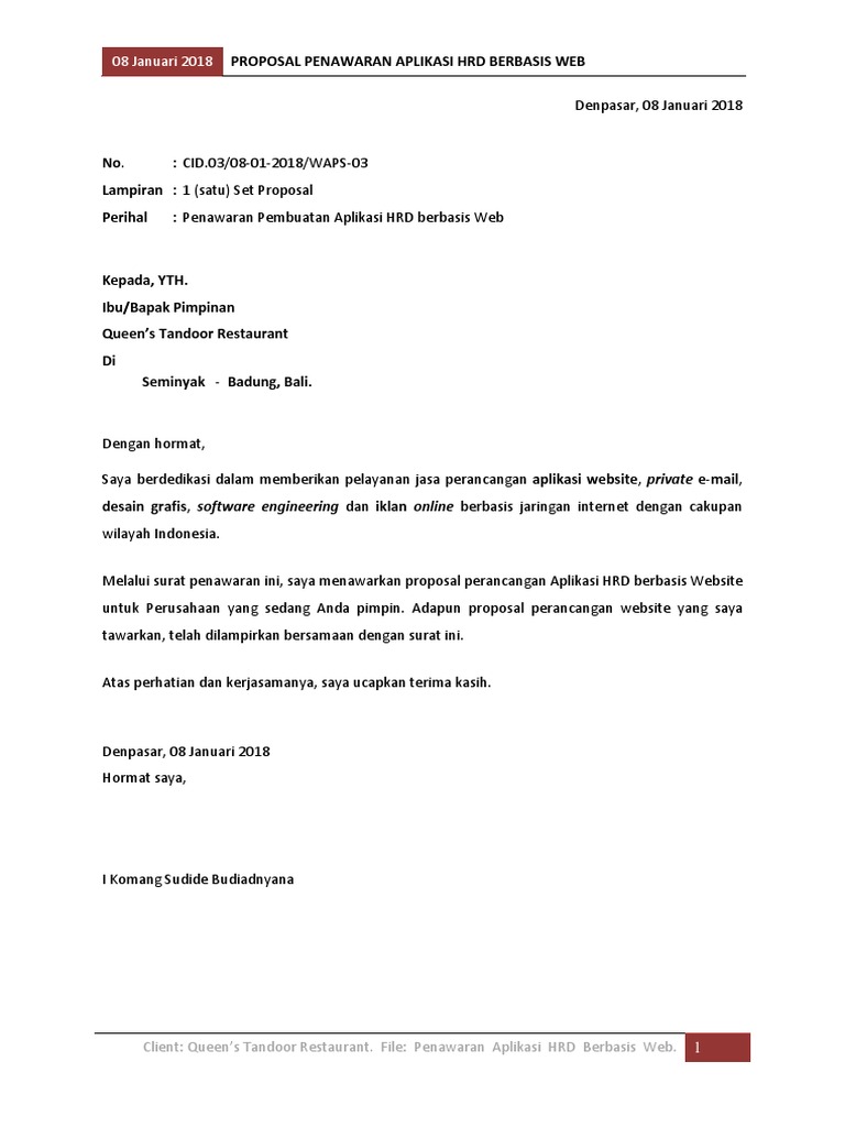 Contoh Proposal Penawaran Program