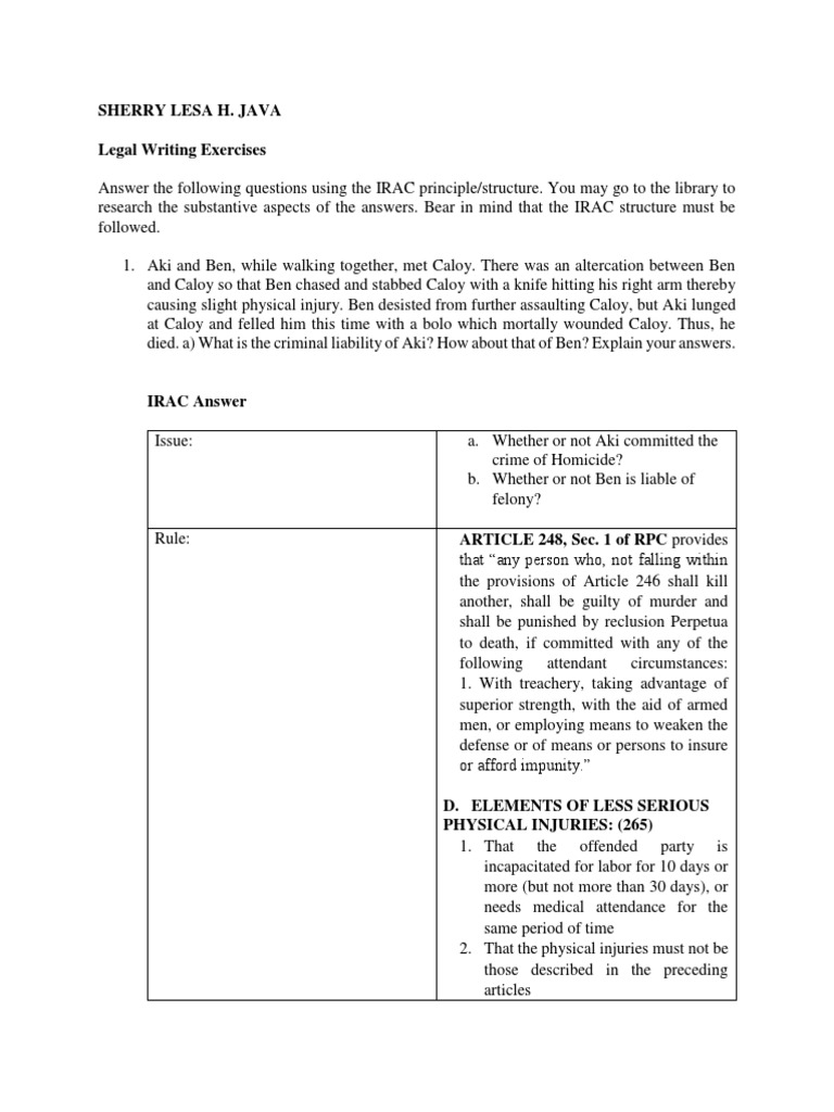 Irac Legal Exercise Murder Crime & Violence