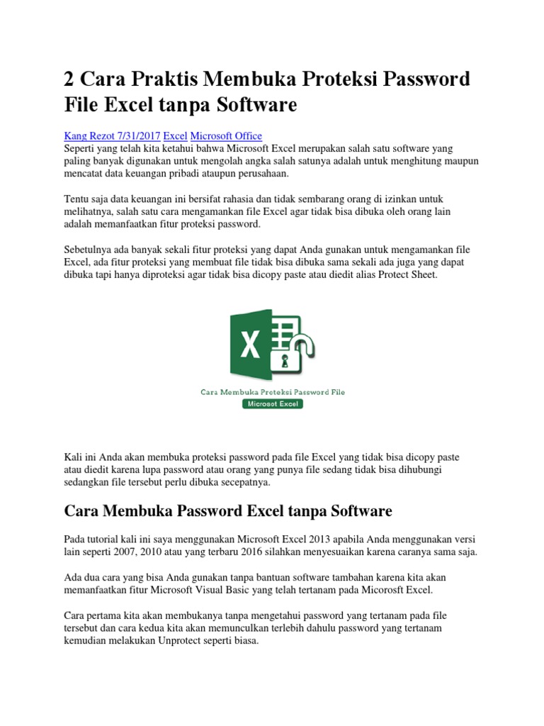 Cara Menghilangkan Proteksi File Excel