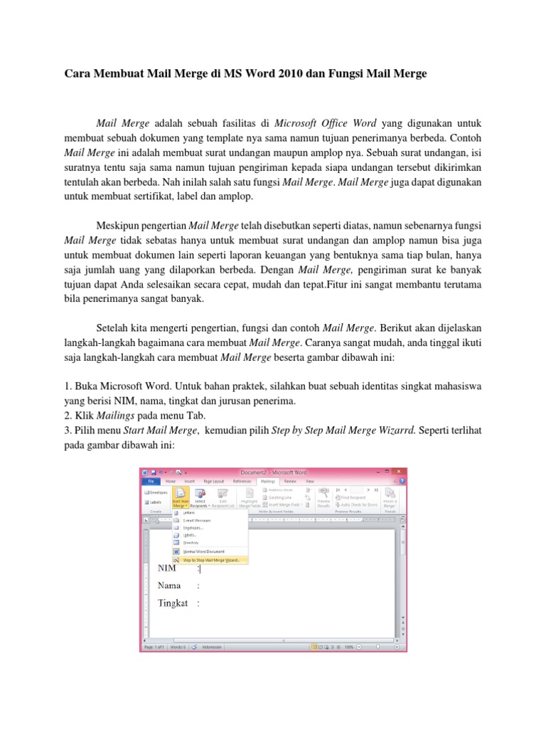 Cara Membuat Mail Merge Di Ms Word 2010 Dan Fungsi Mail Merge