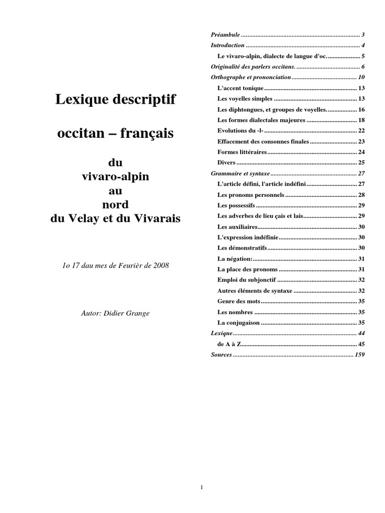 Lexique Français/vellave | PDF | Syllabe | Accent tonique