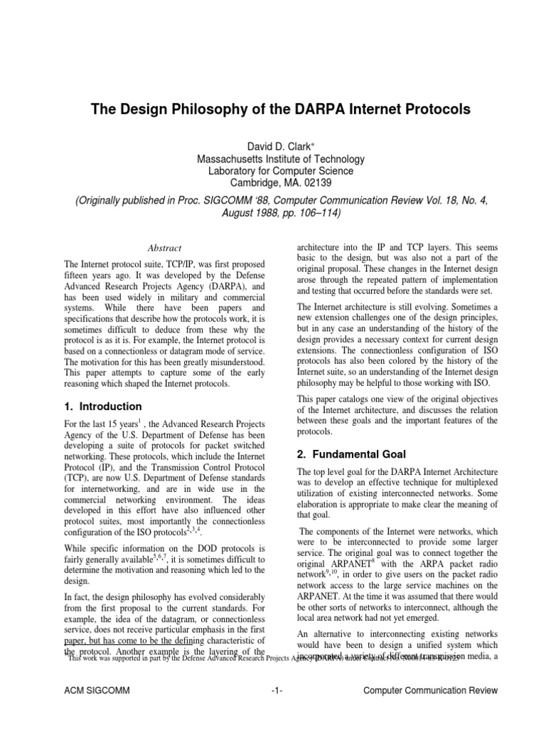 The Design Philosophy of DARPA Internet Protocols PDF | PDF ...