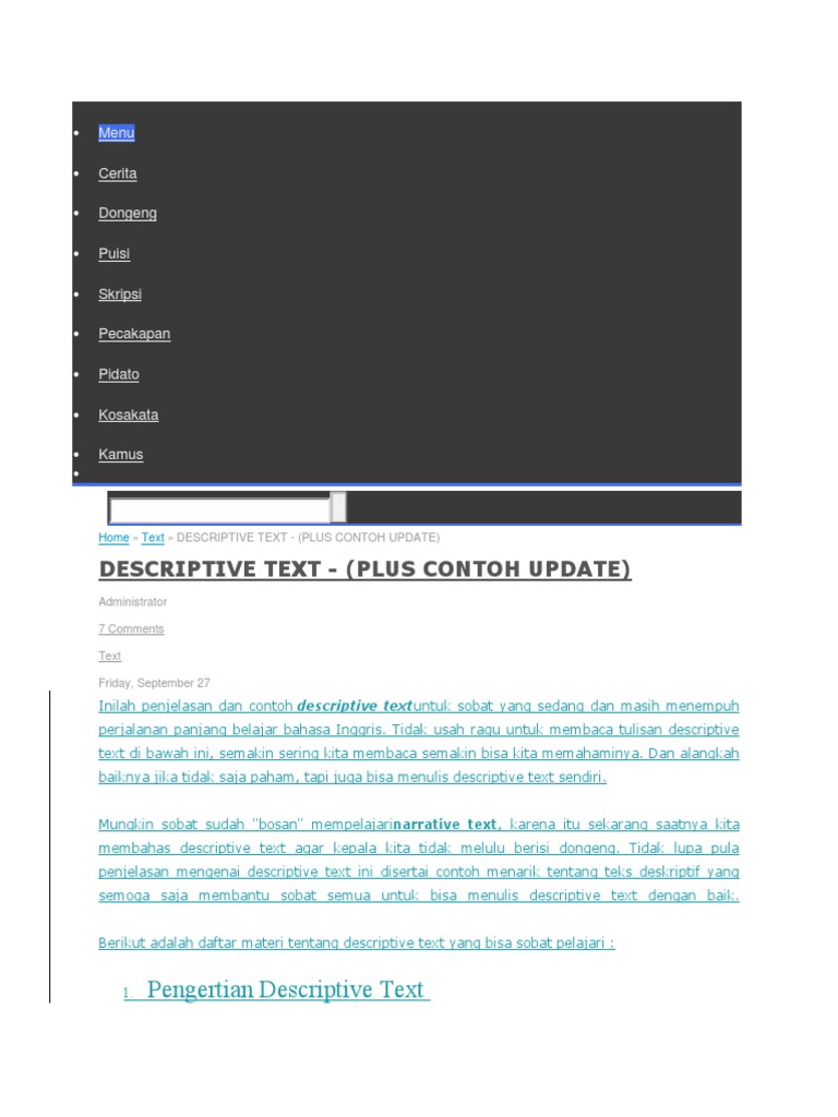 Contoh Descriptive Text Tentang Benda Kesayangan Dalam