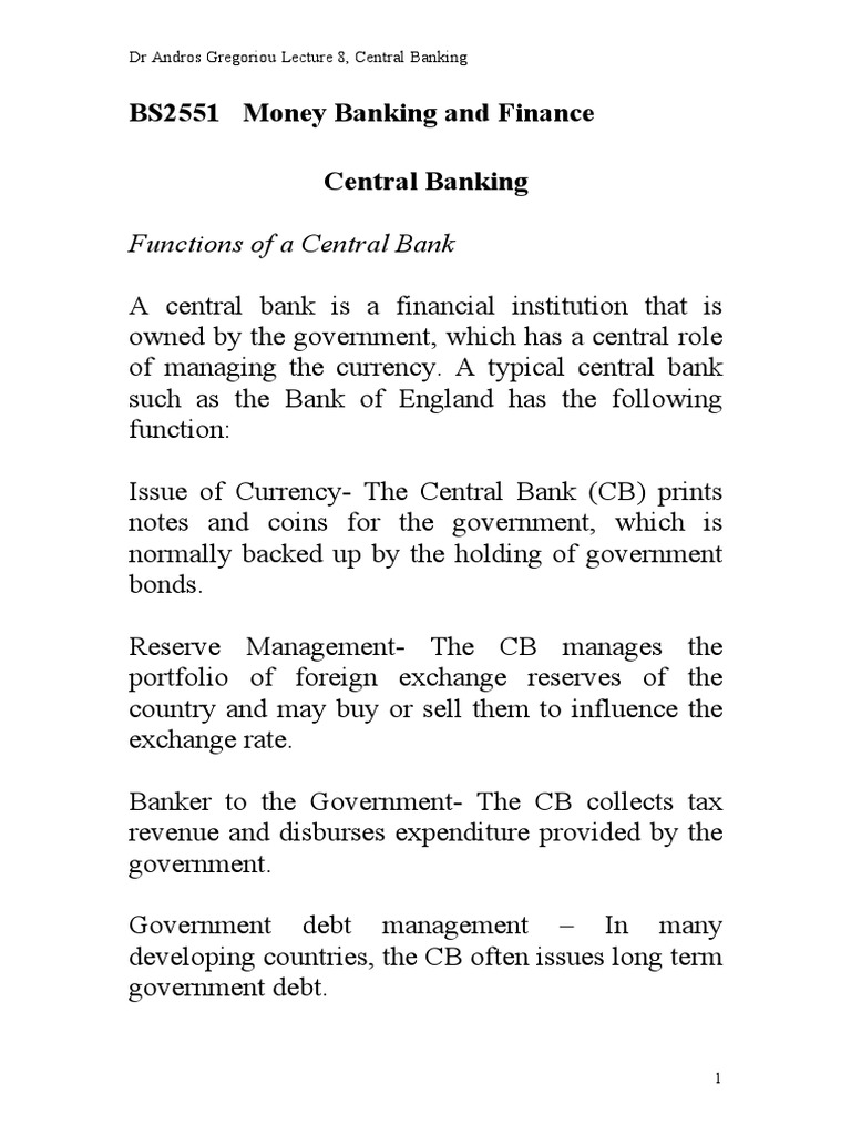 Central Banking Functions and Policies | PDF | Central Banks | Inflation