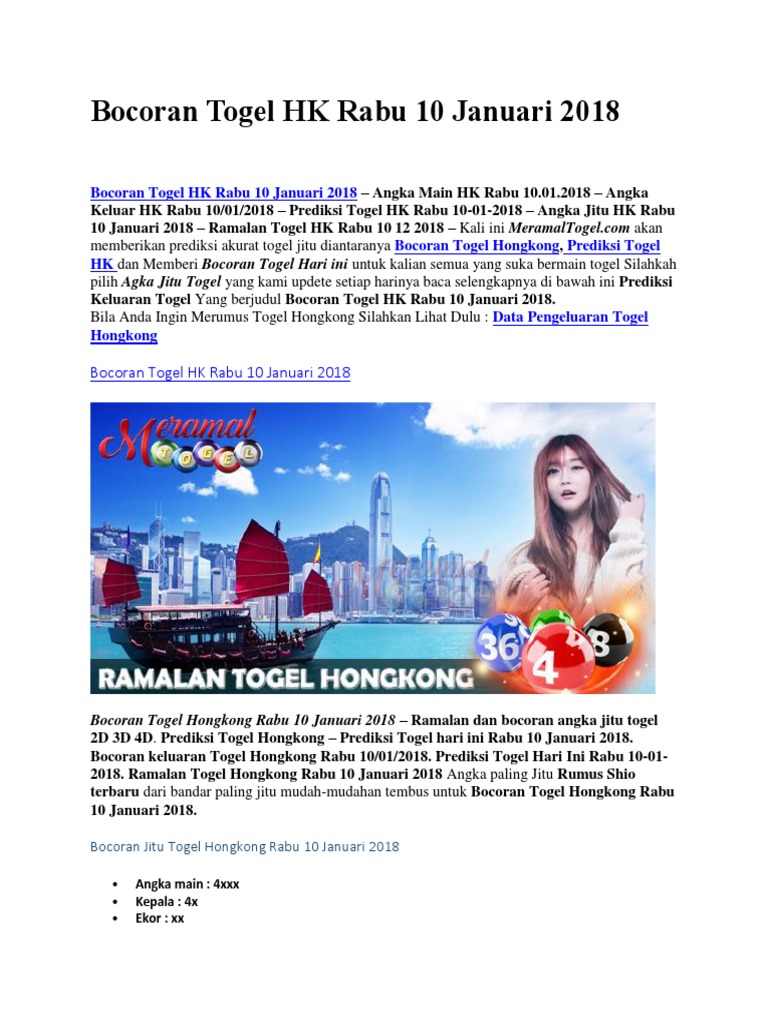Bocoran Togel Hk Rabu 10 Januari 2018 Pdf