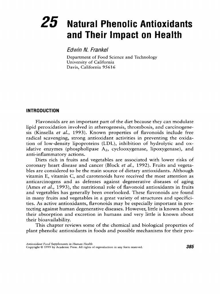 25 Natural Phenolic Antioxidants and TH 1999 Antioxidant Food