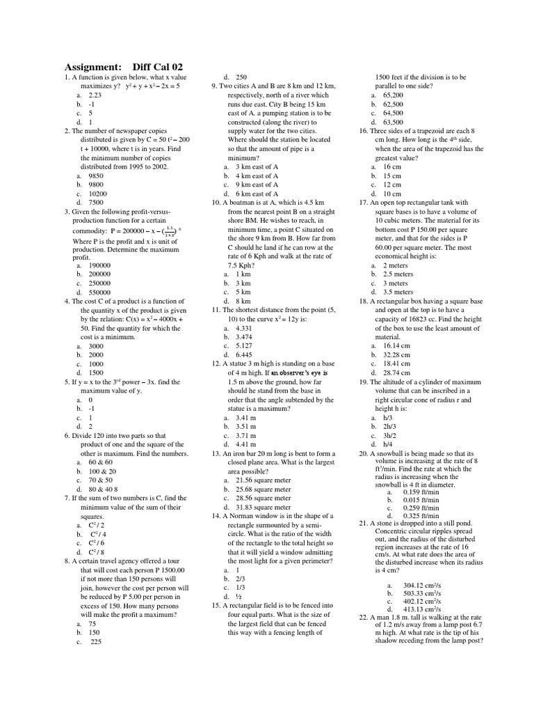 Calculus Optimization Problems | PDF | Volume | Rectangle