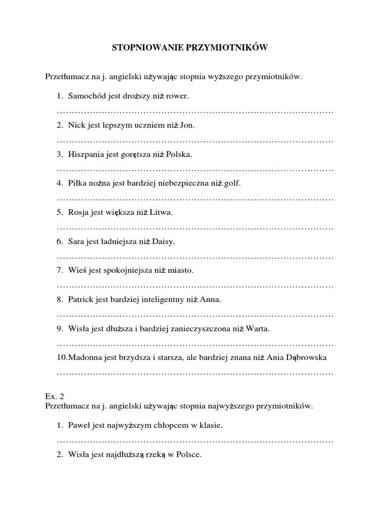 Stopniowanie Przymiotników Angielski Test Pdf