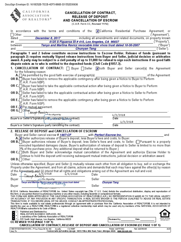 Cancellation Of Contract Signed Real Estate Broker Private Law