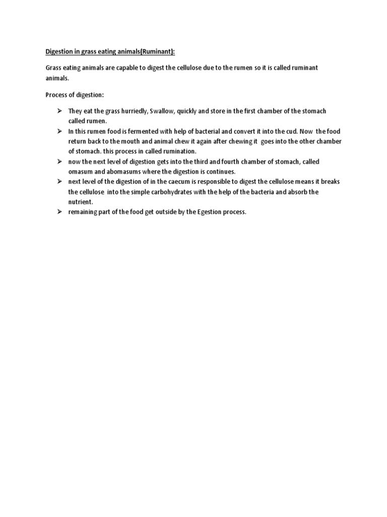 Digestion in Grass Eating Animals | PDF
