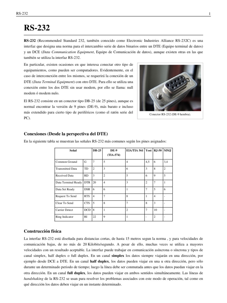 Características y uso del RS-232 | PDF | Tecnología de medios | Equipo