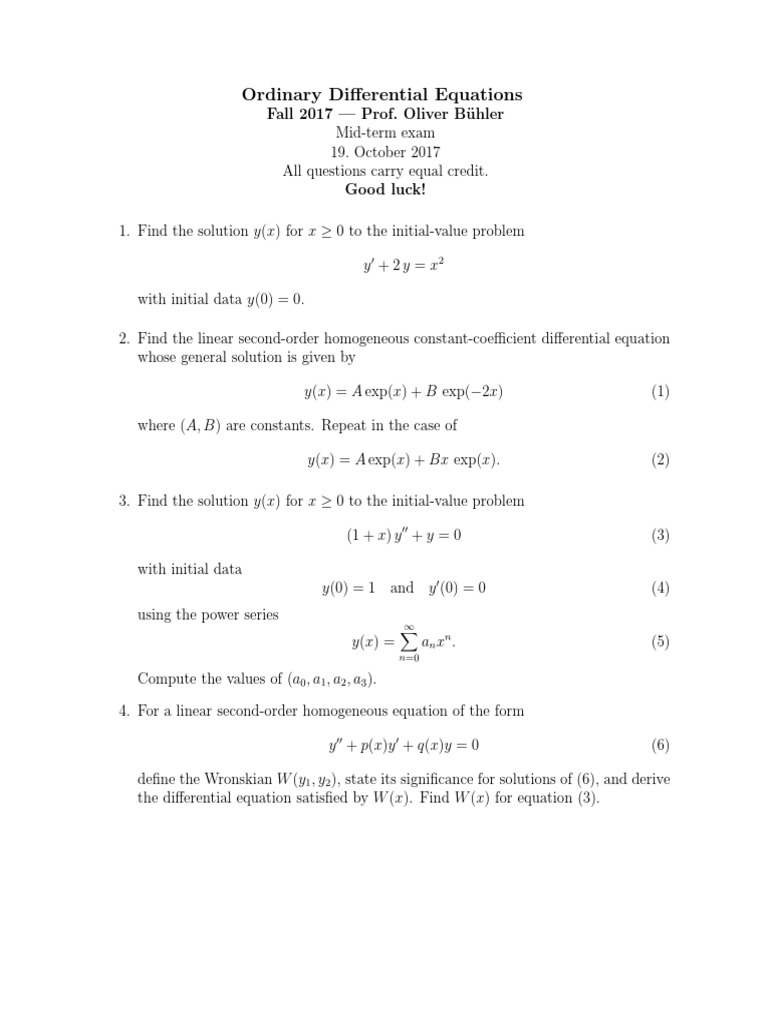Ordinary Differential Equations | PDF