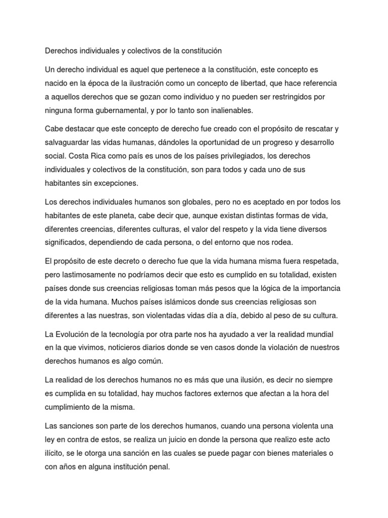 Derechos Individuales y Colectivos de La Constitución | PDF | Derechos ...