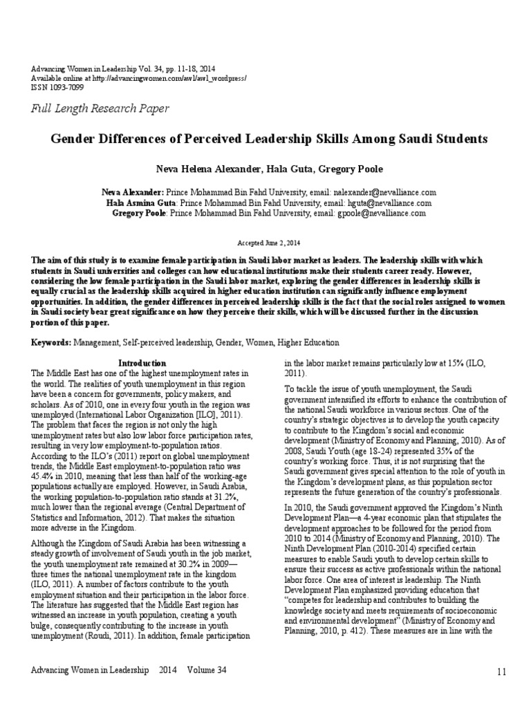 Gender Leadership Skills in Saudi Students | PDF | Survey Methodology ...