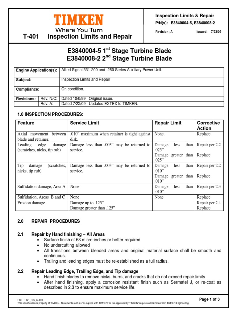 Turbine Blade Inspection & Repair Guide | PDF | Materials | Building ...