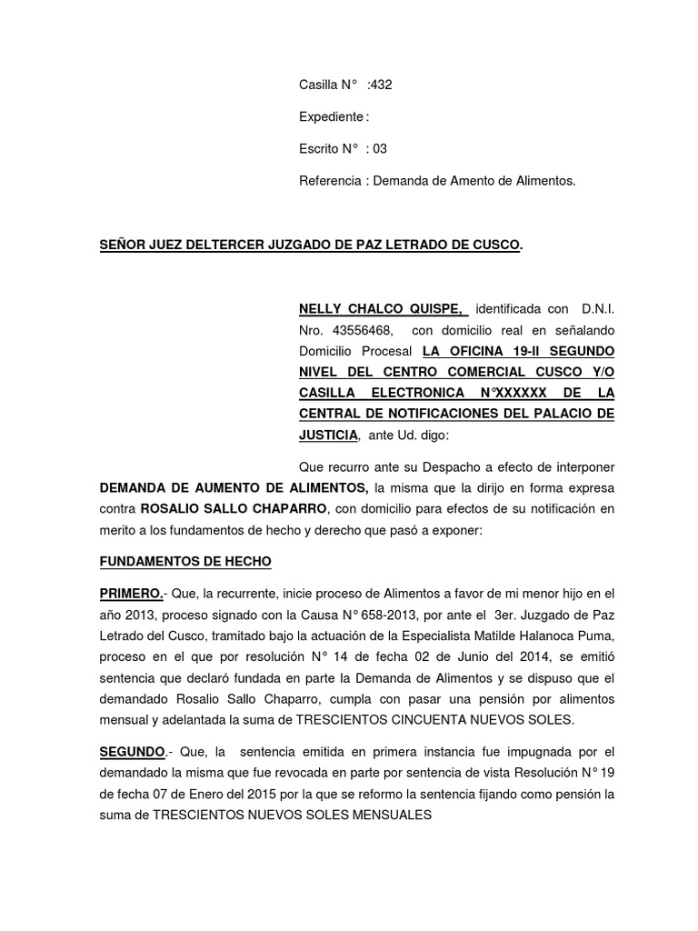demanda aumento de alimentos.docx Demanda judicial Principios éticos