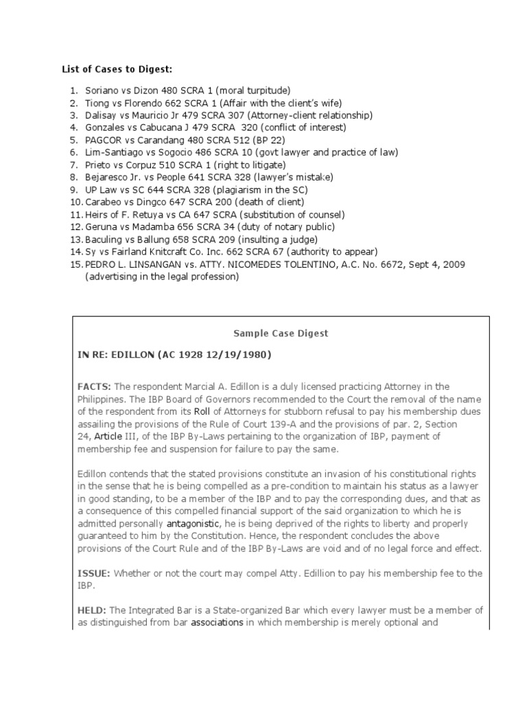 Legal Case Summaries Overview | PDF | Bar Association | Law
