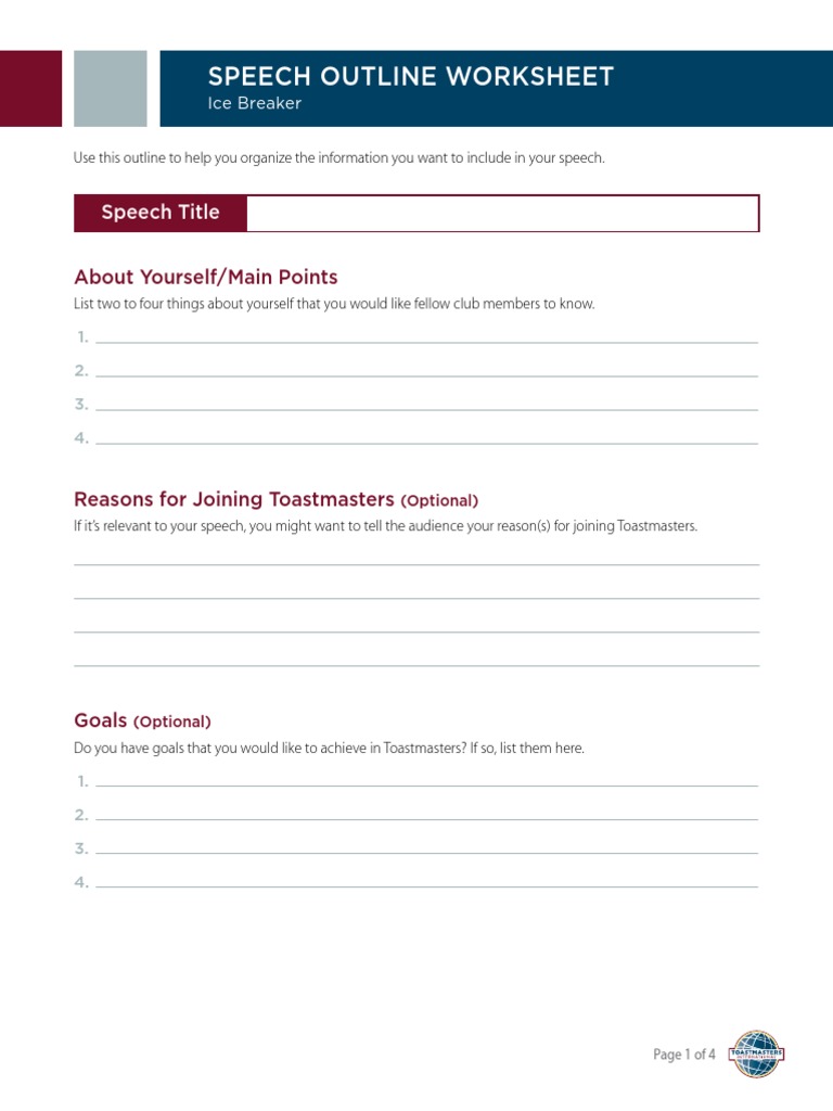 8012 Ice Breaker Speech Outline Worksheet PDF