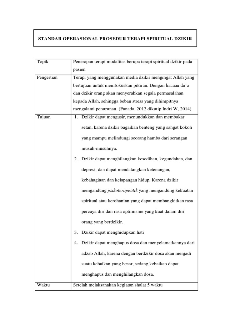 Standar Operasional Prosedur Terapi Spiritual Dzikir